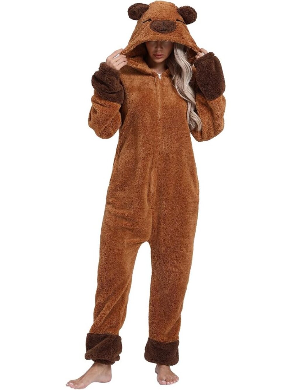 Women's Capybara Adult Onesie Pajamas Animal One Piece Costume Halloween Cosplay